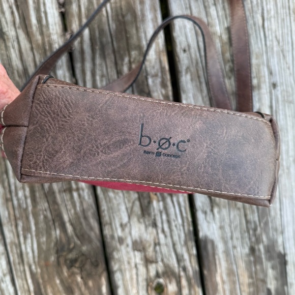 Born Concept B.O.C. Faux Leather Purse Bag Color Block Burgundy Chocolate - Picture 4 of 10